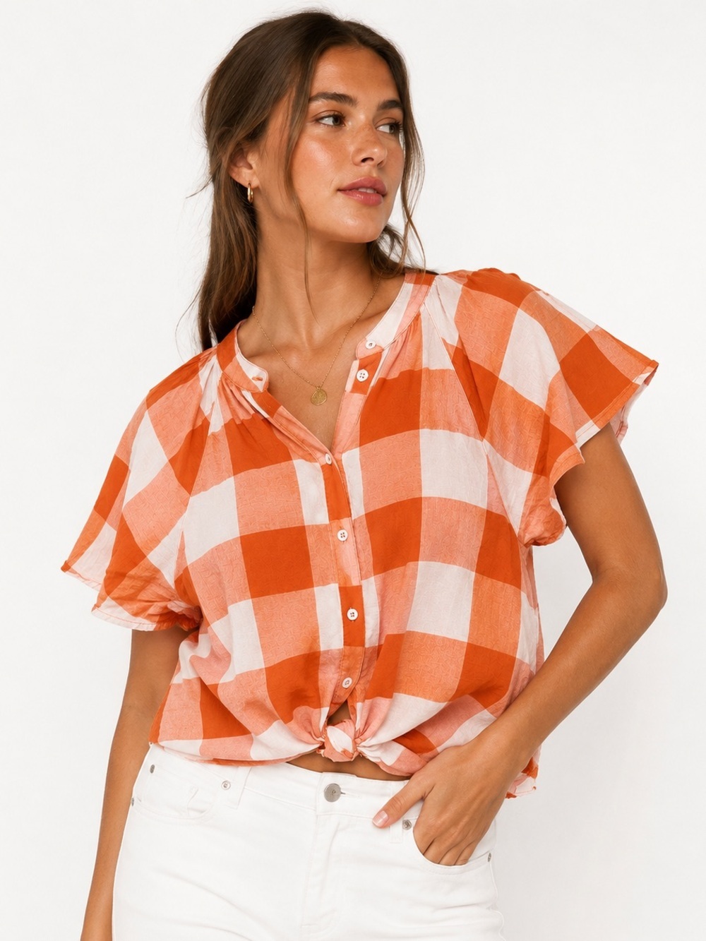 Maeve Anthropologie Buffalo Plaid Tie Front Cotton Blouse Small